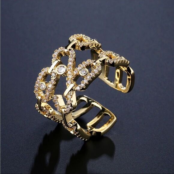 Silver Gold Diamond Cubic Zirconia Open Cut Design Rings New In G… - Picture 2 of 3